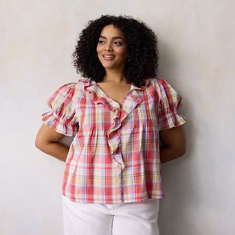 Plus Size LC Lauren Conrad Ruffle Front Blouse With Tucks