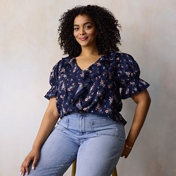 Plus Size LC Lauren Conrad Ruffle Front Blouse With Tucks