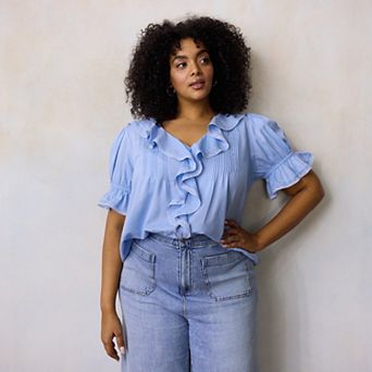 Plus Size LC Lauren Conrad Ruffle Front Blouse With Tucks
