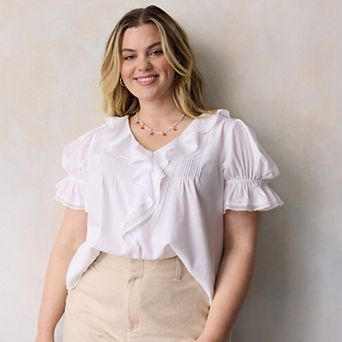 Plus Size LC Lauren Conrad Ruffle Front Blouse With Tucks