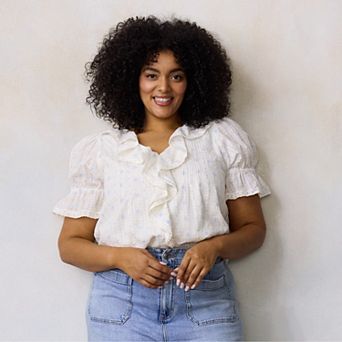 Plus Size LC Lauren Conrad Ruffle Front Blouse With Tucks