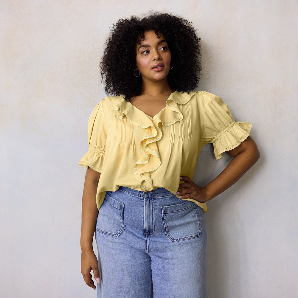 Plus Size LC Lauren Conrad Ruffle Front Blouse With Tucks