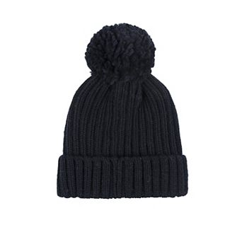 Girls Heat Holders Heatweaver Lined Ribbed Knit Rollup Hat with Pom Pom