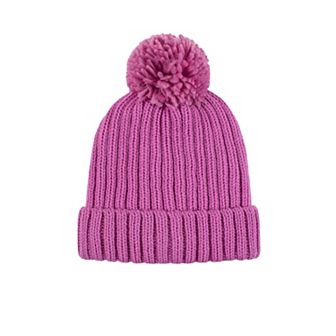 Girls Heat Holders Heatweaver Lined Ribbed Knit Rollup Hat with Pom Pom