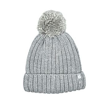 Girls Heat Holders Heatweaver Lined Ribbed Knit Rollup Hat with Pom Pom