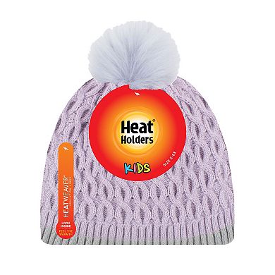 Girls Heat Holders Lined Cable Knit Hat With Contrast Trim