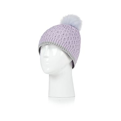 Girls Heat Holders Lined Cable Knit Hat With Contrast Trim