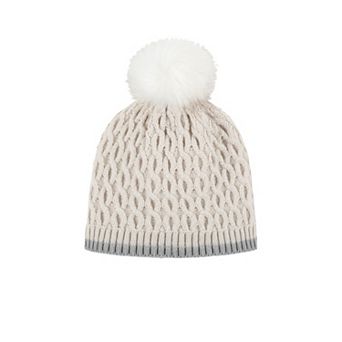 Girls Heat Holders Lined Cable Knit Hat With Contrast Trim