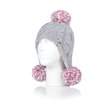 Toddler Girl Heat Holders Cozy Ears Hat with Pom Poms