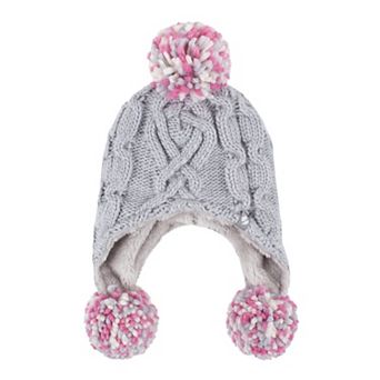 Toddler Girl Heat Holders Cozy Ears Hat with Pom Poms
