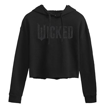 Juniors' Wicked Black Glitter Logo Cropped Hoodie