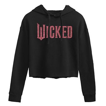 Juniors' Wicked Pink Glitter Logo Cropped Hoodie