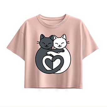 Girls 7-16 Cats Heart Tails Boxy Tee