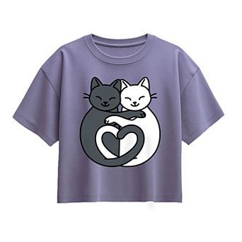 Girls 7-16 Cats Heart Tails Boxy Tee