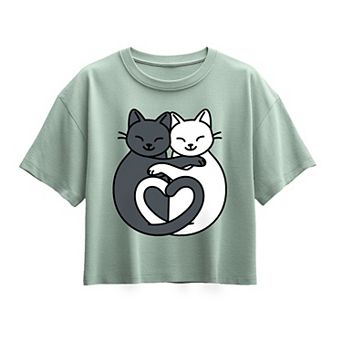 Girls 7-16 Cats Heart Tails Boxy Tee