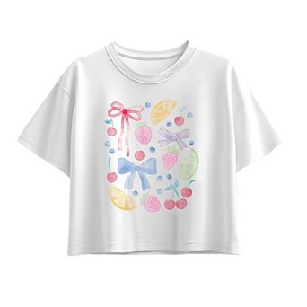 Girls 7-16 Watercolor Fruit & Bows Boxy Tee