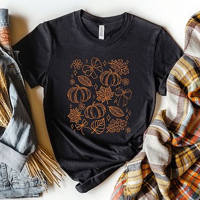 Fall Decorations Outline - Women's Short Sleeve Graphic T-Shirt