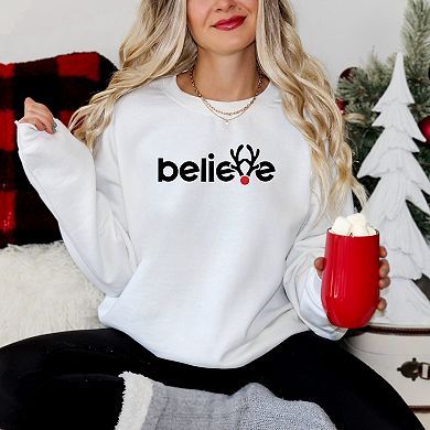 Believe Reindeer Antlers - Women's Graphic Sweatshirt