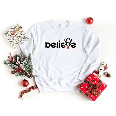 Believe Reindeer Antlers - Women's Graphic Sweatshirt