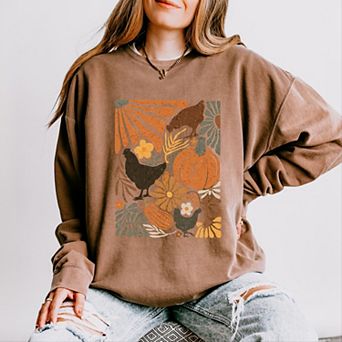 Chicken Boho Floral - Women's Lightweight Garment Dyed Sweatshirt