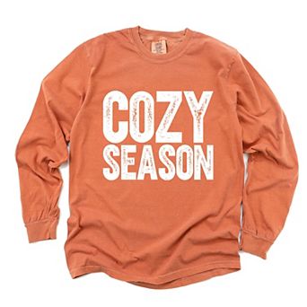 Cozy Season Bold Distressed - Women's Garment Dyed Long Sleeve Graphic T-Shirt