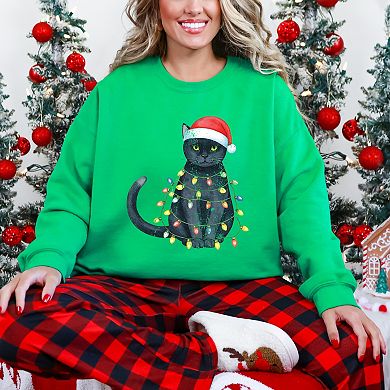 Black Cat Christmas Lights - Women's Graphic Sweatshirt