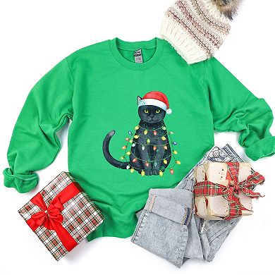 Black Cat Christmas Lights - Women's Graphic Sweatshirt