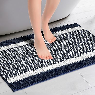 2 Packs Striped Bathroom Rug Mat, Non-Slip Soft Plush Shaggy Washable Bath Carpet 16"x24"/20"x32"