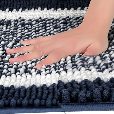 2 Packs Striped Bathroom Rug Mat, Non-Slip Soft Plush Shaggy Washable Bath Carpet 16"x24"/20"x32"