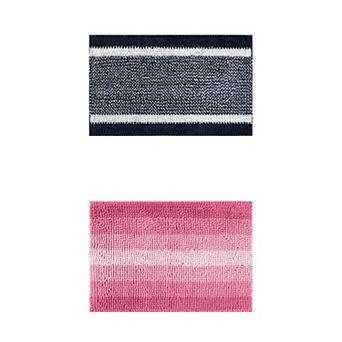 2 Packs Striped Bathroom Rug Mat, Non-Slip Soft Plush Shaggy Washable Bath Carpet 16"x24"/20"x32"