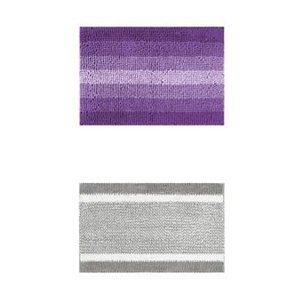 2 Packs Striped Bathroom Rug Mat, Non-Slip Soft Plush Shaggy Washable Bath Carpet 16"x24"/20"x32"