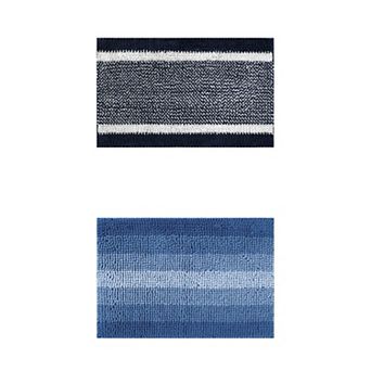 2 Packs Striped Bathroom Rug Mat, Non-Slip Soft Plush Shaggy Washable Bath Carpet 16"x24"/20"x32"
