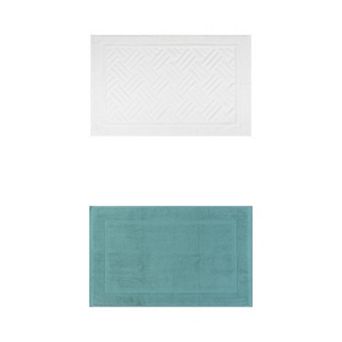 2 Packs Towel Cotton Banded Bath Mat, Reversible Step Out Soft Absorbent Bath Rug 16"x24"/20"x32"