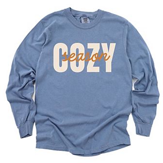 Cozy Season Layered Cursive - Women's Garment Dyed Long Sleeve Graphic T-Shirt
