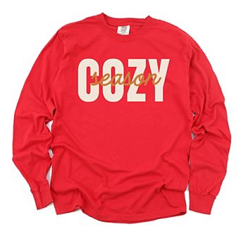 Cozy Season Layered Cursive - Women's Garment Dyed Long Sleeve Graphic T-Shirt
