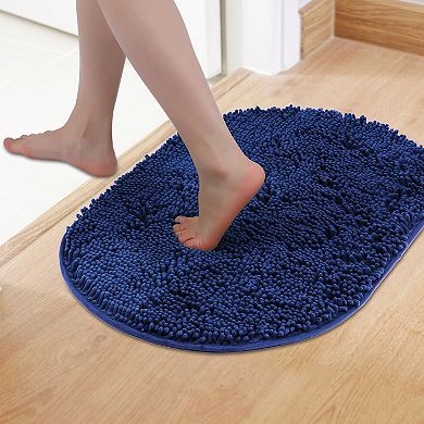 2 Packs Oval Plush Bath Mat, Soft Non Slip Washable Absorbent Quick Dry Rugs 16"x24"/20"x32"