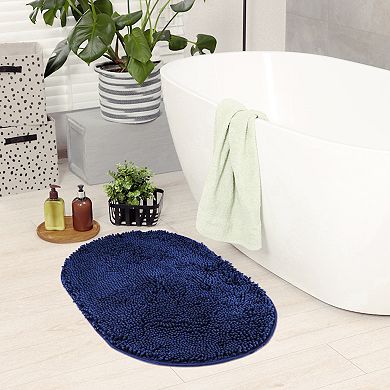 2 Packs Oval Plush Bath Mat, Soft Non Slip Washable Absorbent Quick Dry Rugs 16"x24"/20"x32"