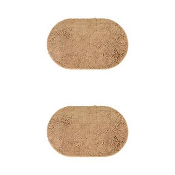2 Packs Oval Plush Bath Mat, Soft Non Slip Washable Absorbent Quick Dry Rugs 16"x24"/20"x32"
