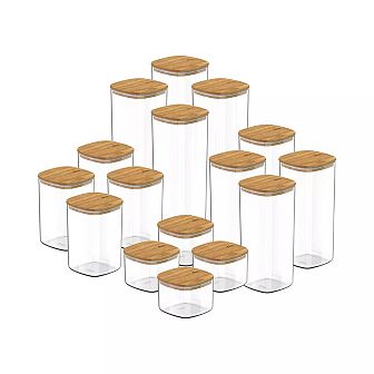 OU Food Storage Container Set 32 pc (set of 16) Airtight Plastic Containers, Leak Proof Bamboo Lids