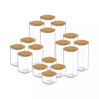 OU Food Storage Container Set 32 pc (set of 16) Airtight Plastic Containers, Leak Proof Bamboo Lids