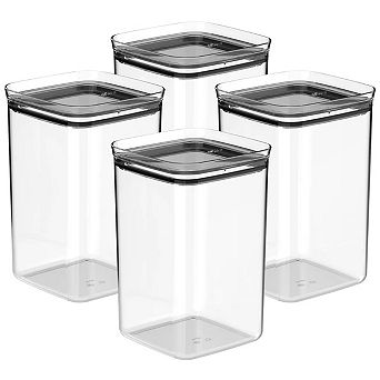 OU Airtight Food Storage Container 8 pc (set of 4) Plastic Kitchen Pantry Organizer w Leak Proof Lid