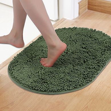 2 Packs Oval Plush Bath Mat, Soft Non Slip Washable Absorbent Rugs 16"x24"&20"x32"