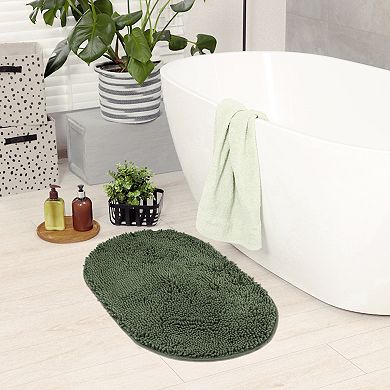 2 Packs Oval Plush Bath Mat, Soft Non Slip Washable Absorbent Rugs 16"x24"&20"x32"