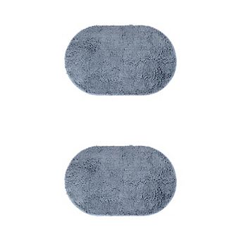 2 Packs Oval Plush Bath Mat, Soft Non Slip Washable Absorbent Rugs 16"x24"&20"x32"
