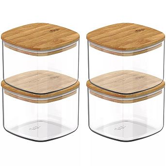OU Airtight Food Storage Container Set w Bamboo Lid 8 pc (set of 4) Plastic Storage Container