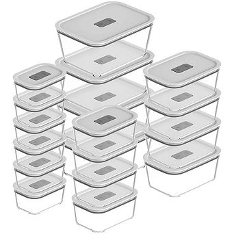 OU Glass Food Storage Container Set 36 pc with Microwave Valve (set of 18) Microwave & Freezer Safe