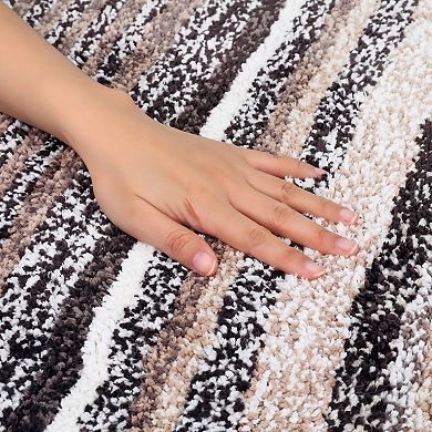 2 Packs Striped Bathroom Mat Soft Absorbent Non-Slip Backing Quick Dry Bath Rugs 16"x24"/20"x32"