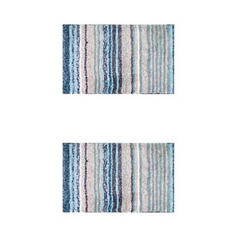 2 Packs Striped Bathroom Mat Soft Absorbent Non-Slip Backing Quick Dry Bath Rugs 16"x24"/20"x32"