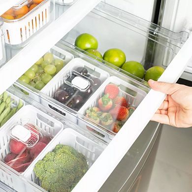 OU Fridge Organizer Bins with Drain Basket & Vented Lid, BPA Free Produce Kitchen Storage Container