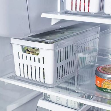 OU Fridge Organizer Bin w Drain Basket & Vented Lid, Stackable Produce Kitchen Storage Bin, 4 Pack
